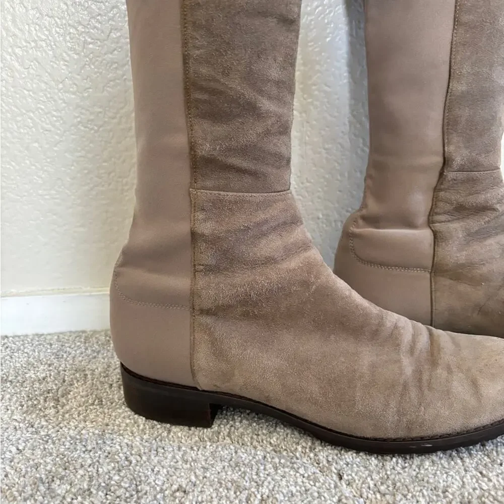 Stuart Weitzman Suede Over-The-Knee Flat Boots - 8.5 - Slate Grey